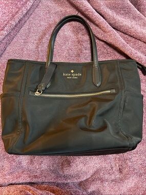 kate spade Chelsea black nylon tote with gold logo
